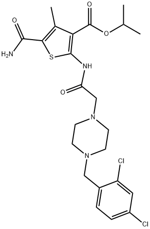 isopropyl 5-carbamoyl-2-(2-(4-(2,4-dichlorobenzyl)piperazin-1-yl)acetamido)-4-methylthiophene-3-carboxylate 结构式