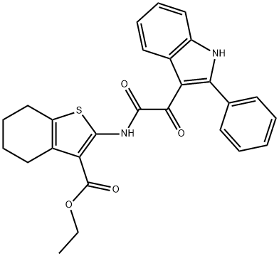 ethyl 2-(2-oxo-2-(2-phenyl-1H-indol-3-yl)acetamido)-4,5,6,7-tetrahydrobenzo[b]thiophene-3-carboxylate 结构式