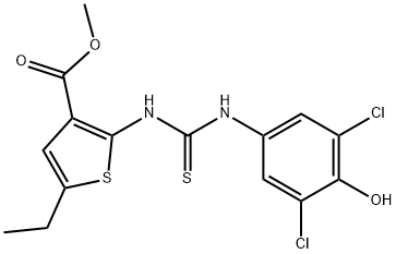 methyl 2-(3-(3,5-dichloro-4-hydroxyphenyl)thioureido)-5-ethylthiophene-3-carboxylate 结构式