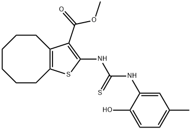 methyl 2-(3-(2-hydroxy-5-methylphenyl)thioureido)-4,5,6,7,8,9-hexahydrocycloocta[b]thiophene-3-carboxylate 结构式