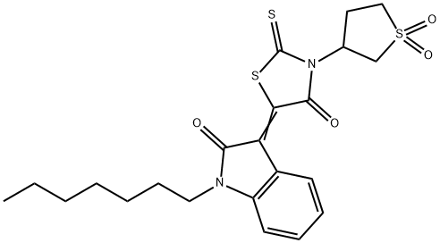 (3Z)-3-[3-(1,1-dioxidotetrahydrothiophen-3-yl)-4-oxo-2-thioxo-1,3-thiazolidin-5-ylidene]-1-heptyl-1,3-dihydro-2H-indol-2-one 结构式
