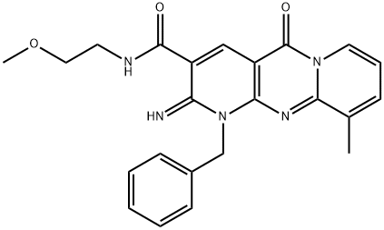 1-benzyl-2-imino-N-(2-methoxyethyl)-10-methyl-5-oxo-1,5-dihydro-2H-dipyrido[1,2-a:2,3-d]pyrimidine-3-carboxamide 结构式