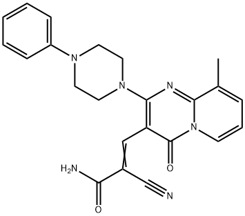 (2E)-2-cyano-3-[9-methyl-4-oxo-2-(4-phenylpiperazin-1-yl)-4H-pyrido[1,2-a]pyrimidin-3-yl]prop-2-enamide 结构式