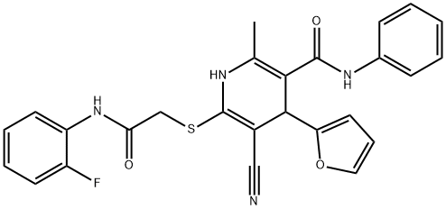 5-cyano-6-({2-[(2-fluorophenyl)amino]-2-oxoethyl}sulfanyl)-4-(furan-2-yl)-2-methyl-N-phenyl-1,4-dihydropyridine-3-carboxamide 结构式