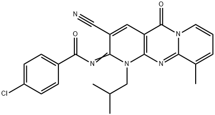4-chloro-N-(3-cyano-1-isobutyl-10-methyl-5-oxo-1,5-dihydro-2H-dipyrido[1,2-a:2,3-d]pyrimidin-2-ylidene)benzamide 结构式