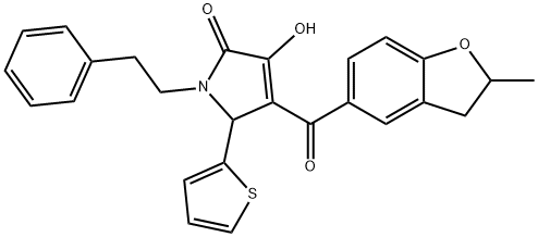 3-hydroxy-4-[(2-methyl-2,3-dihydro-1-benzofuran-5-yl)carbonyl]-1-(2-phenylethyl)-5-(2-thienyl)-1,5-dihydro-2H-pyrrol-2-one 结构式
