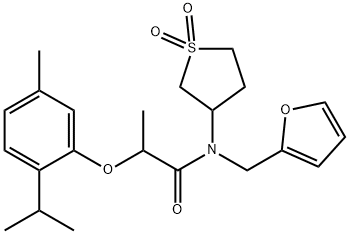 N-(1,1-dioxidotetrahydrothiophen-3-yl)-N-(furan-2-ylmethyl)-2-[5-methyl-2-(propan-2-yl)phenoxy]propanamide 结构式