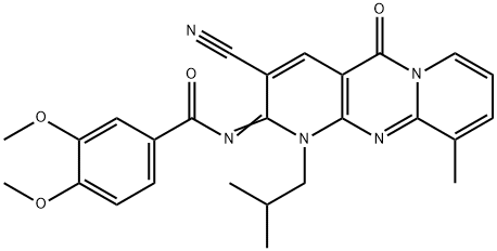 N-(3-cyano-1-isobutyl-10-methyl-5-oxo-1,5-dihydro-2H-dipyrido[1,2-a:2,3-d]pyrimidin-2-ylidene)-3,4-dimethoxybenzamide 结构式