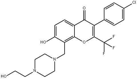 3-(4-chlorophenyl)-7-hydroxy-8-{[4-(2-hydroxyethyl)piperazin-1-yl]methyl}-2-(trifluoromethyl)-4H-chromen-4-one 结构式