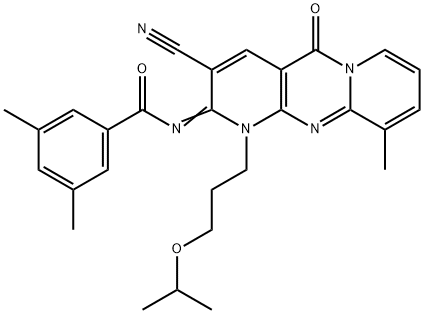 N-[3-cyano-1-(3-isopropoxypropyl)-10-methyl-5-oxo-1,5-dihydro-2H-dipyrido[1,2-a:2,3-d]pyrimidin-2-ylidene]-3,5-dimethylbenzamide 结构式