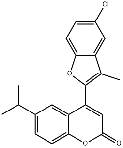 4-(5-chloro-3-methyl-1-benzofuran-2-yl)-6-(propan-2-yl)-2H-chromen-2-one 结构式