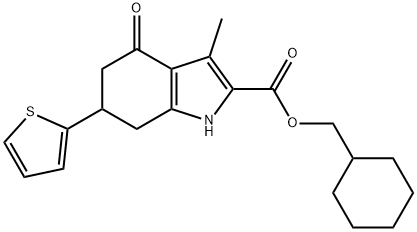 cyclohexylmethyl 3-methyl-4-oxo-6-(thiophen-2-yl)-4,5,6,7-tetrahydro-1H-indole-2-carboxylate 结构式