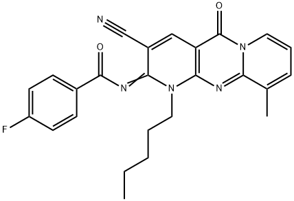 N-(3-cyano-10-methyl-5-oxo-1-pentyl-1,5-dihydro-2H-dipyrido[1,2-a:2,3-d]pyrimidin-2-ylidene)-4-fluorobenzamide 结构式