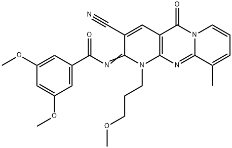 N-[3-cyano-1-(3-methoxypropyl)-10-methyl-5-oxo-1,5-dihydro-2H-dipyrido[1,2-a:2,3-d]pyrimidin-2-ylidene]-3,5-dimethoxybenzamide 结构式