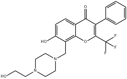 7-hydroxy-8-{[4-(2-hydroxyethyl)piperazin-1-yl]methyl}-3-phenyl-2-(trifluoromethyl)-4H-chromen-4-one 结构式