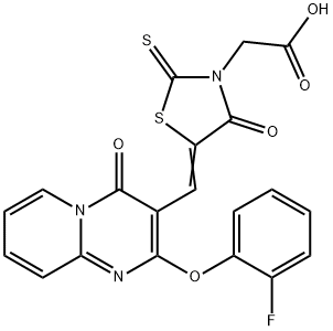 [(5Z)-5-{[2-(2-fluorophenoxy)-4-oxo-4H-pyrido[1,2-a]pyrimidin-3-yl]methylidene}-4-oxo-2-thioxo-1,3-thiazolidin-3-yl]acetic acid 结构式