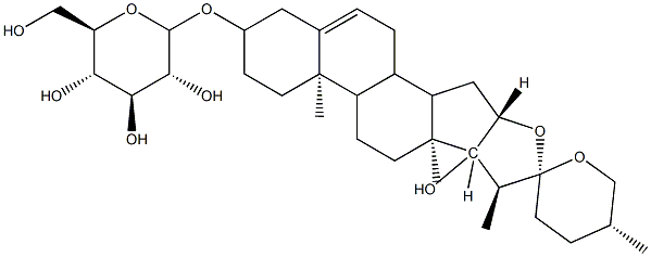 (3BETA,25R)-17-羟基螺甾-5-烯-3-基 O-ALPHA-L-阿拉伯吡喃糖基-(1-4)-O-[6-脱氧-ALPHA-L-甘露糖基-(1-2)]-BETA-D-吡喃葡萄糖苷 结构式