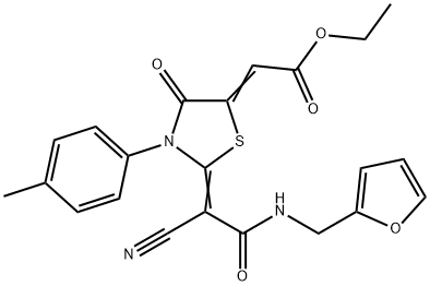 ethyl (2E)-[(2E)-2-{1-cyano-2-[(furan-2-ylmethyl)amino]-2-oxoethylidene}-3-(4-methylphenyl)-4-oxo-1,3-thiazolidin-5-ylidene]ethanoate 结构式
