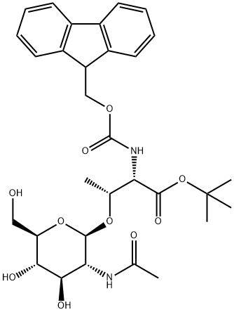 O-[2-(乙酰氨基)-2-脱氧-BETA-D-吡喃葡萄糖基]-N-[(9H-芴-9-基甲氧基)羰基]-L-苏氨酸叔丁酯 结构式