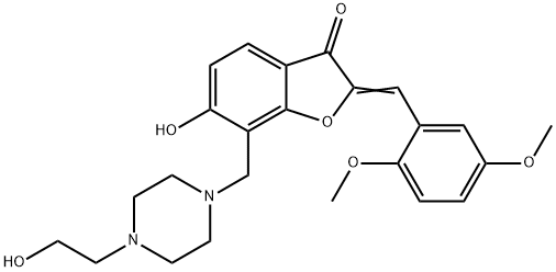 2-(2,5-dimethoxybenzylidene)-6-hydroxy-7-{[4-(2-hydroxyethyl)-1-piperazinyl]methyl}-1-benzofuran-3(2H)-one 结构式