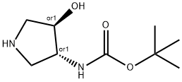 反式-(4-羟基-吡咯-3-基)-甲酸叔丁酯 结构式
