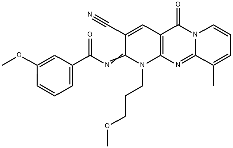 N-[3-cyano-1-(3-methoxypropyl)-10-methyl-5-oxo-1,5-dihydro-2H-dipyrido[1,2-a:2,3-d]pyrimidin-2-ylidene]-3-methoxybenzamide 结构式