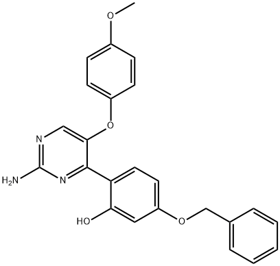 2-[2-amino-5-(4-methoxyphenoxy)pyrimidin-4-yl]-5-(benzyloxy)phenol 结构式