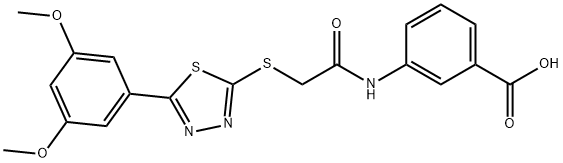 3-(2-((5-(3,5-dimethoxyphenyl)-1,3,4-thiadiazol-2-yl)thio)acetamido)benzoic acid 结构式