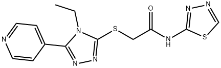 2-{[4-ethyl-5-(pyridin-4-yl)-4H-1,2,4-triazol-3-yl]sulfanyl}-N-(1,3,4-thiadiazol-2-yl)acetamide 结构式