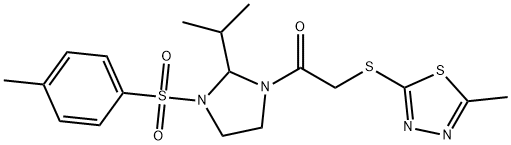 1-{3-[(4-methylphenyl)sulfonyl]-2-(propan-2-yl)imidazolidin-1-yl}-2-[(5-methyl-1,3,4-thiadiazol-2-yl)sulfanyl]ethanone 结构式