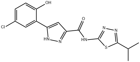 5-(5-chloro-2-hydroxyphenyl)-N-[5-(propan-2-yl)-1,3,4-thiadiazol-2-yl]-1H-pyrazole-3-carboxamide 结构式