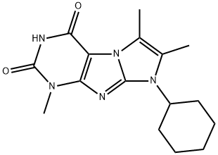 1-Cyclohexyl-2,3,7-trimethyl-1H,7H-1,3a,5,7,8-pentaaza-cyclopenta[a]indene-4,6-dione 结构式