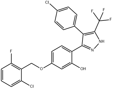 5-[(2-chloro-6-fluorobenzyl)oxy]-2-[4-(4-chlorophenyl)-3-(trifluoromethyl)-1H-pyrazol-5-yl]phenol 结构式