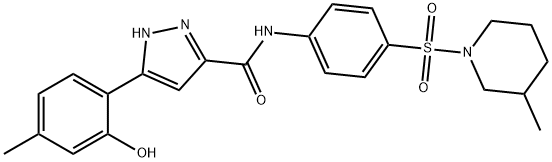 3-(2-hydroxy-4-methylphenyl)-N-{4-[(3-methyl-1-piperidinyl)sulfonyl]phenyl}-1H-pyrazole-5-carboxamide 结构式