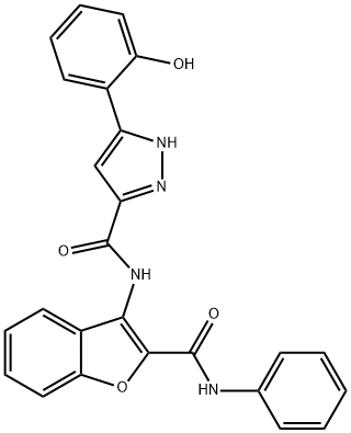 5-(2-hydroxyphenyl)-N-[2-(phenylcarbamoyl)-1-benzofuran-3-yl]-1H-pyrazole-3-carboxamide 结构式