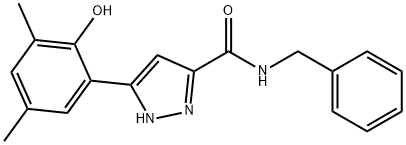 N-benzyl-3-(2-hydroxy-3,5-dimethylphenyl)-1H-pyrazole-5-carboxamide 结构式