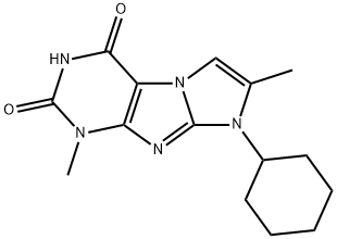 1-Cyclohexyl-2,7-dimethyl-1H,7H-1,3a,5,7,8-pentaaza-cyclopenta[a]indene-4,6-dione 结构式