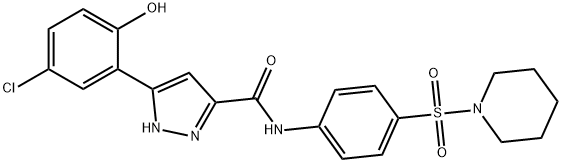 5-(5-chloro-2-hydroxyphenyl)-N-[4-(piperidin-1-ylsulfonyl)phenyl]-1H-pyrazole-3-carboxamide 结构式