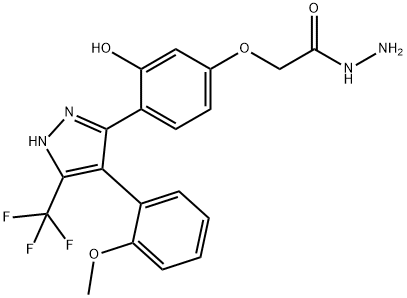 2-{3-hydroxy-4-[4-(2-methoxyphenyl)-5-(trifluoromethyl)-1H-pyrazol-3-yl]phenoxy}acetohydrazide 结构式