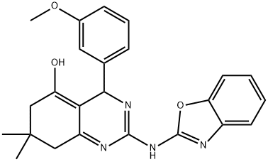 2-(benzo[d]oxazol-2-ylimino)-4-(3-methoxyphenyl)-7,7-dimethyl-2,3,4,6,7,8-hexahydroquinazolin-5-ol 结构式