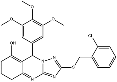 2-((2-chlorobenzyl)thio)-9-(3,4,5-trimethoxyphenyl)-5,6,7,9-tetrahydro-[1,2,4]triazolo[5,1-b]quinazolin-8-ol 结构式