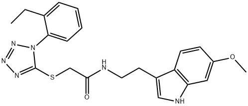 2-{[1-(2-ethylphenyl)-1H-tetraazol-5-yl]sulfanyl}-N-[2-(6-methoxy-1H-indol-3-yl)ethyl]acetamide 结构式