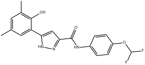 N-[4-(difluoromethoxy)phenyl]-3-(2-hydroxy-3,5-dimethylphenyl)-1H-pyrazole-5-carboxamide 结构式