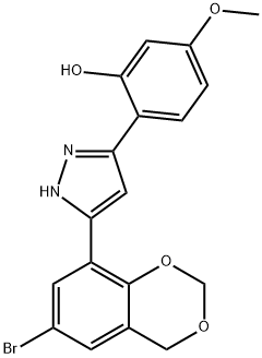2-[5-(6-bromo-4H-1,3-benzodioxin-8-yl)-1H-pyrazol-3-yl]-5-methoxyphenol 结构式