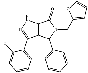 5-(furan-2-ylmethyl)-3-(2-hydroxyphenyl)-4-phenyl-4,5-dihydropyrrolo[3,4-c]pyrazol-6(1H)-one 结构式