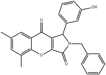 2-benzyl-1-(3-hydroxyphenyl)-5,7-dimethyl-1,2-dihydrochromeno[2,3-c]pyrrole-3,9-dione 结构式