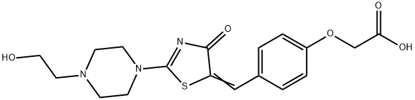 {4-[(E)-{2-[4-(2-hydroxyethyl)piperazin-1-yl]-4-oxo-1,3-thiazol-5(4H)-ylidene}methyl]phenoxy}acetic acid 结构式