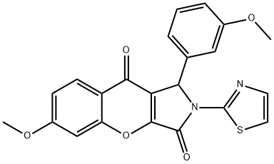 6-methoxy-1-(3-methoxyphenyl)-2-(1,3-thiazol-2-yl)-1,2-dihydrochromeno[2,3-c]pyrrole-3,9-dione 结构式
