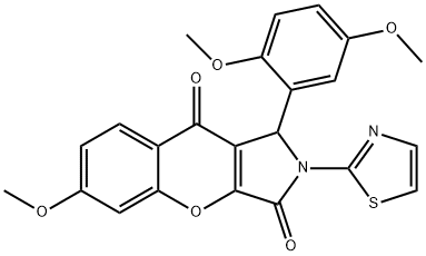 1-(2,5-dimethoxyphenyl)-6-methoxy-2-(1,3-thiazol-2-yl)-1,2-dihydrochromeno[2,3-c]pyrrole-3,9-dione 结构式