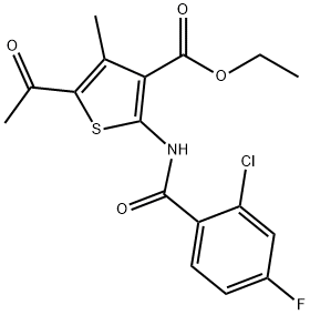 ethyl 5-acetyl-2-(2-chloro-4-fluorobenzamido)-4-methylthiophene-3-carboxylate 结构式